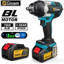 Clé à chocs sans fil 700NM 1/2 pouce 3 vitesses - 2PC 3Ah Batterie