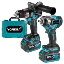 Clé à Chocs Sans Fil Brushless 700 Nm 1/2 ' + Perceuse visseuse à percussion 18V Ø13 mm,avec Deux Batterie et 4 Douilles