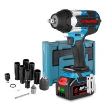 Clé à chocs sans fil Brushless Onevan 1800Nm,1/2' cle a choc batterie,3 vitesses de réglage Boulonneuse a Choc électrique - 12pcs Accessoires