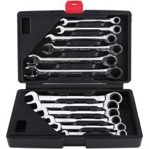 Clé Plate/Anglaise à Cliquet, Coffret de Clé à Douilles et Embouts Clé à Molette à Cliquet 8mm-19mm 12pcs pour Garage Bricolage(Clé Anglaise)