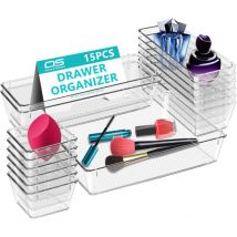 Jalleria - Clear Drawer Organiser Trays Set – Makeup Organiser Tray for Drawers – Versatile Makeup, Cosmetics, and Utensil Storage for Bedroom,
