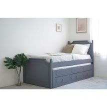 Mobilier Deco - clemence - Lit gigogne 90 x 190 cm avec tiroirs en bois gris
