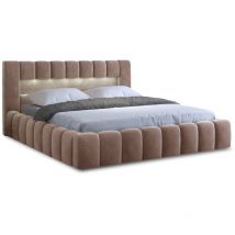 Bestmobilier - Cleo - lit coffre avec led - 180x200 cm - sommier inclus - en velours - taupe