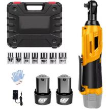 Clés à chocs, Jeu de clés à cliquet électriques sans fil, 420 Nm, Clé à cliquet sans fil 12 v 3/8' avec chargeur, 7 douilles, Lot de 2 batteries