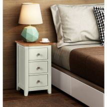 Hallowood Furniture - Clifton Oak Green Off White Painted Small Bedside Table with 3 Drawers, Solid Wooden Narrow Side Table, Lamp Table, Bedside