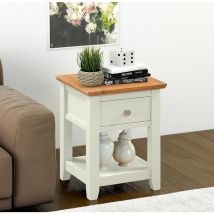Hallowood Furniture - Clifton Oak Compact Green Off White Painted Side Table with Drawer and Shelf, Wooden Bedside Table, Lamp Table, Living Room