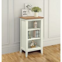 Hallowood Furniture - Clifton Oak Painted Off White Small Bookcase, Solid Oak Wooden Narrow Bookshelf with 2 Adjustable Shelves, Light Oak Top Book