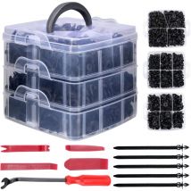 Alovez - Clip automatique, 635 pièces de fixation à rivet en plastique noir garniture de porte de panneau automatique universel avec boîte de