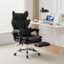 Clipop - Chaise Bureau Ergonomique pu Cuir, Hauteur Réglable, avec Lombaire et Appui-Tête Appui, Dossier Inclinable à 135°, Noir