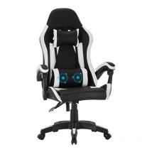 Clipop - Chaise Gaming Ergonomique, Fauteuil Gamer avec Lombaire Massage et Appui-tête,blanc