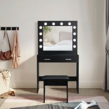 Clipop - Dressing Table with Hollywood led Light Mirror, Makeup Vanity Table with 2 Storage Drawer and Stool