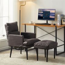 Clipop - Fauteuil d'oreille avec Tabouret, Fauteuil tv avec pouf, pu Fauteuil tv avec poche latérale, Marron clair