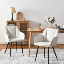Clipop - Lot de 2 chaises de salle à manger, de cuisine, de salon, de chambre à coucher, avec accoudoirs et dossier et pieds en métal, Beige