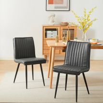 Clipop - Lot de 2 chaises de salle à manger, en cuir synthétique brillant, avec dossier haut, rembourrées, gris