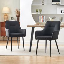 Clipop - Lot de 2 chaises de salle à manger en lin avec siège rembourré, dossier, pieds en métal, accoudoirs rembourrés, salon, chambre à coucher,