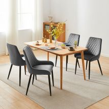 Clipop - Lot de 2 chaises de salle à manger rembourrées en velours noir avec dossier et pieds en métal, Gris
