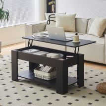 CLIPOP Table basse réglable en hauteur,bois,Avec espace de rangement ouvert et caché,extensible,100 x 50 x (43-55) cm, noir