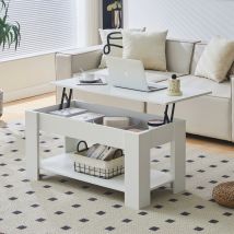 CLIPOP Table basse réglable en hauteur,bois,Avec espace de rangement ouvert et caché,extensible,100 x 50 x (43-55) cm, weiß