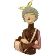 Femme en résine avec sac à fleurs marron cm17x13h35
