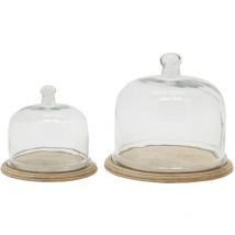 Aubry Gaspard - Cloches en verre + plateaux en manguier (lot de 2)