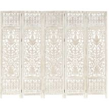 Homemiyn - inlife Cloison de séparation 5 panneaux Blanc 200x165 cm Bois manguier