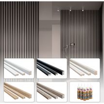 Cloison en bois à lattes mdf de 1,35 mètre Lambris muraux Top Design: White Edition, Échantillon Briona (40x16mm)