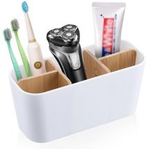 Cloisons en Bambou Porte Brosse à Dents, Amovible Support Brosse a Dent avec 5 Compartiments pour Brosse à Dents, Multifonctionnelle Rangement