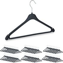 Set of 60 Relaxdays Clothes Hangers with Pants Rail, Shirts, Blouses, Skirts, Dresses, Swivel Hooks, Plastic, Black