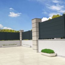Intersun - Clôture ranch panneau plein 7 lames l 1911 x h 1115 mm (Gris anthracite structuré RAL7016ST)
