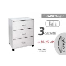 Cómoda de dormitorio blanca con tres cajones – 50cm x 40cm x 64cm – Mueble a ensamblar