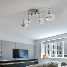 Esto - Lampada da soffitto plafoniera spot lampada soggiorno striscia spot, 4 spot flessibili, vetro trasparente argento satinato, 4x led 4W 300Lm