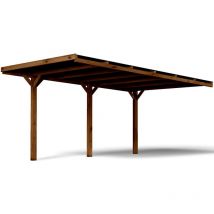 Forest Style - Cochera Adosada Victor 15,6 m² (3,16 x 5,11 x 2,52 m) – Madera de Pino Tratada en Autoclave Marrón Clase 3 – Techo de Policarbonato –