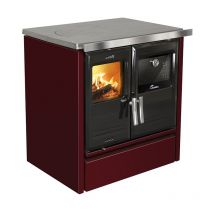 Lacunza - cocina calefactora cerrada modelo etna 7T burdeos con PAILAE3 encimera fundico