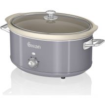 Swan - SF17031GRNEU Retro Olla Cocción Lenta, 6,5L, Recipiente Extraíble Antiadherente Cerámica Libre pfoa, Vintage 320W Gris