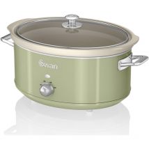 Swan - SF17031GNEU Retro Olla Cocción Lenta, 6,5L, Recipiente Extraíble Antiadherente Cerámica Libre pfoa, Vintage 320W Verde