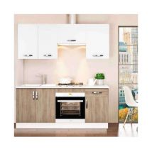 Md Block - Cocina completa sin encimera y sin zocalo 180 cm(ancho) color roble-blanco kit-kit