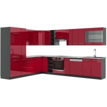 Vicco - Cocina esquinera Fame-Line, Burdeos brillo intenso/antracita, 347 x 257 cm , et Mármol