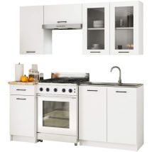 Akord - Cocina modular con armarios altos y vitrina oliwia 180 cm Blanco 7 puertas 1 cajón 180x46x203 cm