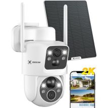 Cococam - 2K Camera Surveillance WiFi Exterieure sans Fil 2 Objectifs pir 10000mAh Batterie 6W Panneau Solaire Technologie ia