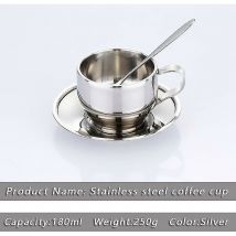 Coffee Cup Set Stainless Steel Double Walled Cappuccino Handle Mugs With Spoon And Saucer Shatterproof Ins Cafes Restaurant (silver)