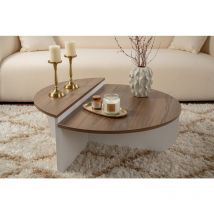 Calicosy - Table Basse Gigogne Ronde Bois en Noyer et Blanc, Deux Pièces, 90x30x60 cm et 85x35x30 cm, Design Polyvalent, Pour Salon ou Bureau