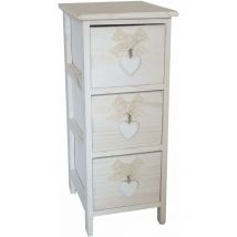 King Home - Coffre à 3 tiroirs en bois de paulownia avec cœur blanc lavé