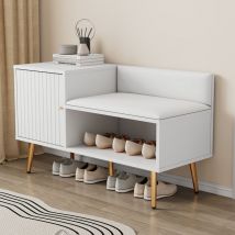 Okwish - Coffre à chaussures moderne et luxueux en blanc avec espace de rangement, banc et dossier rembourrés - Étagère à chaussures avec poignées et