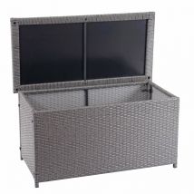 Mendler - Coffre à coussins en polyrotin, HWC-D88, coffre jardin Basic gris, 51x100x50 cm, 170l