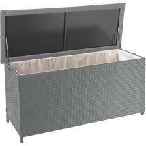 Mendler - Coffre à coussins en polyrotin, HWC-D88, coffre jardin Premium gris, 63x135x52 cm, 320l