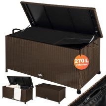 Coffre de jardin xxl Marron Coffre de rangement avec roulettes 270Létanche Vérin à gaz 117x53x60 cm Jardin Balcon Brun - Casaria