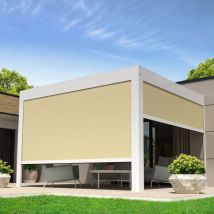 Coffre à coulisses pour pergola lolite et heliolite 4,00x2,50 m (Motorisé à Télécommande - Blanc satiné RAL9010 - Écru)