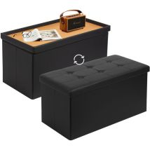 Coffre de Rangement avec 2 en 1 Couvercle, Banc de Rangement Pliable Similicuir, Ottoman avec Espace de Stockage, Pouf Rangement Interieur 80L pour