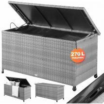 Coffre de jardin xxl Gris Coffre de rangement avec roulettes 270 l étanche Vérin à gaz 117x53x60 cm Jardin Balcon - Casaria