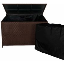Monster Shop - Coffre De Rangement En Rotin Marron, Grande Capacité 582 L, Portable Avec Roues & Poignée, Résistant Aux Uv & Intempéries, Ouverture 